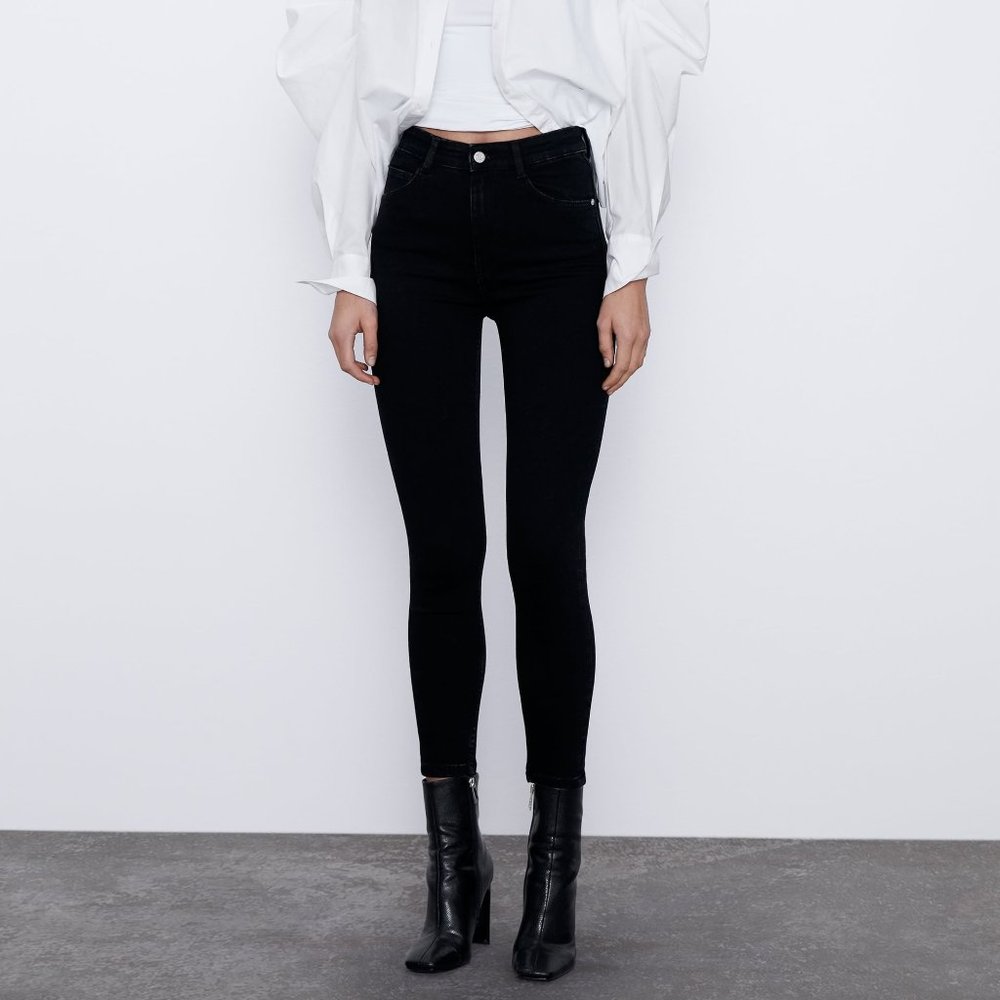Zara VINTAGE HI-RISE SKINNY JEANS -black